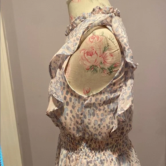 Aqua Cream and Tan Ruffled Tiered Midi Dress - Picture 6 of 13